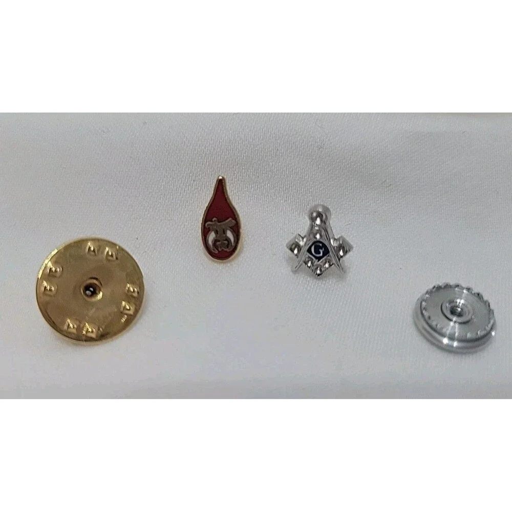 VTG Masonic Scimitar Crescent Moon and Square and Compass Lapel Pins, Sterling